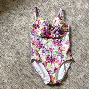 Lands' End tropical Floral One Piece swimsuit - Pink and Purple - size 10
